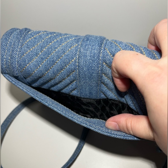 Rebecca Minkoff Denim Chevron Quilted Small Love Crossbody Bag - Picture 3 of 5